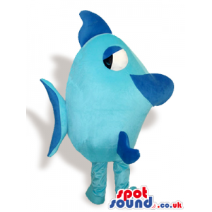 Cute Blue And Dark Blue Fish Mascot With Big Eyes - Custom
