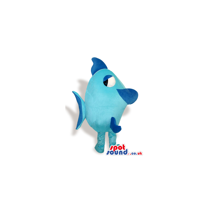 Cute Blue And Dark Blue Fish Mascot With Big Eyes - Custom