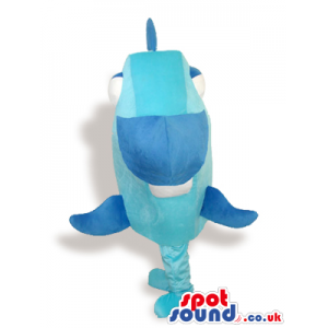 Cute Blue And Dark Blue Fish Mascot With Big Eyes - Custom