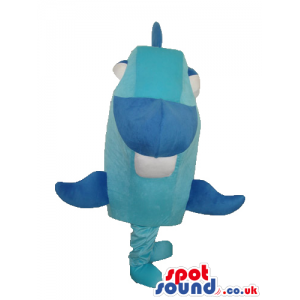 Cute Blue And Dark Blue Fish Mascot With Big Eyes - Custom