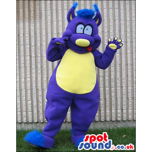 Purple Monster Character Plush Mascot With A Yellow Belly -