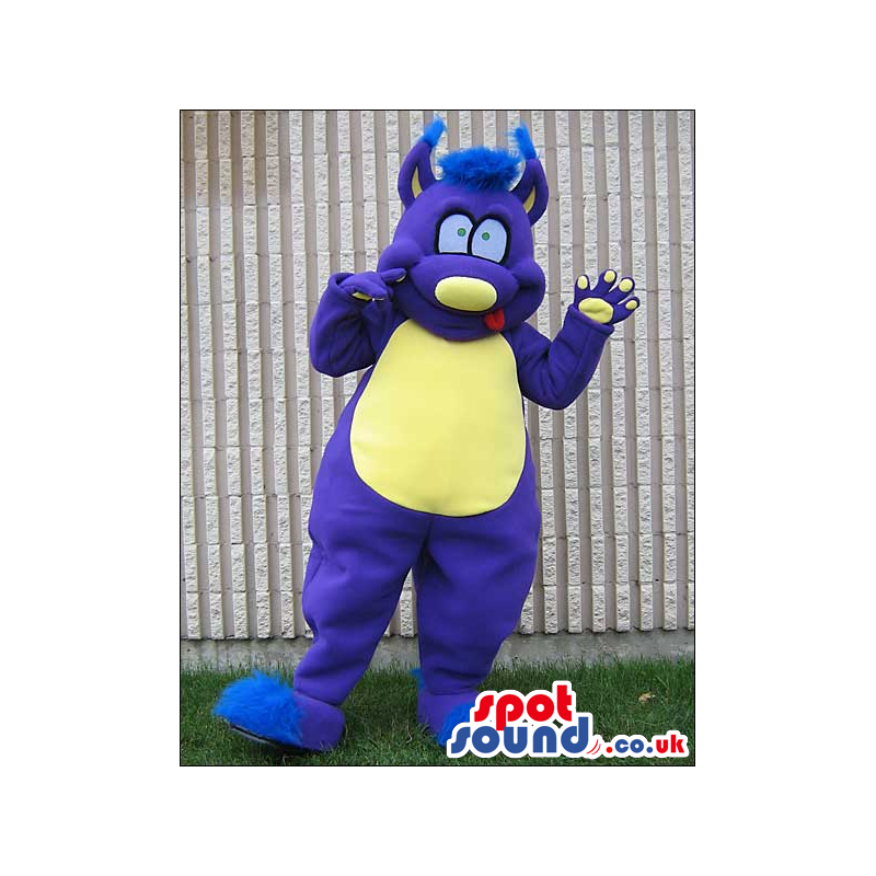Purple Monster Character Plush Mascot With A Yellow Belly -