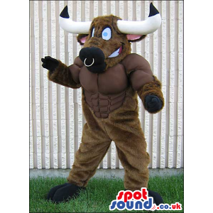 Customizable Strong Brown Bull Animal Mascot With Nose Ring -
