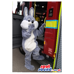Customizable Grey Rabbit Animal Plush Mascot With White Belly -