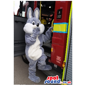 Customizable Grey Rabbit Animal Plush Mascot With White Belly -