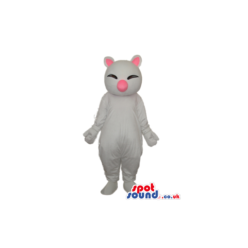 Oriental White Cat Animal Plush Mascot With A Pink Nose -