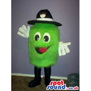 Customizable Green Hairy Plush Small Round Mascot With A Hat -