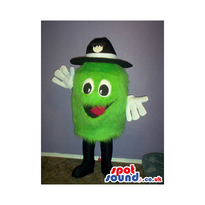 Customizable Green Hairy Plush Small Round Mascot With A Hat -
