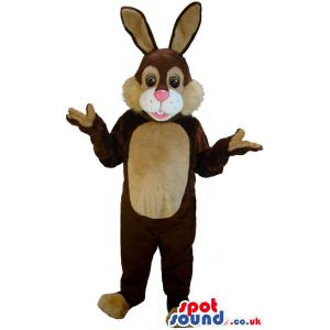 Brown rabbit mascot standing and telling us something - Custom