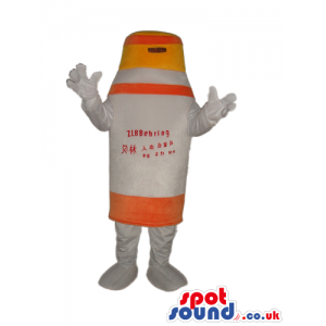 White And Orange Bottle Drink Mascot Or Disguise With Text -