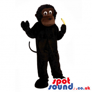 Black And Dark Brown Plush Monkey Mascot With A Banana - Custom