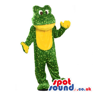 Green Frog Plush Mascot With Dots And A Yellow Belly - Custom