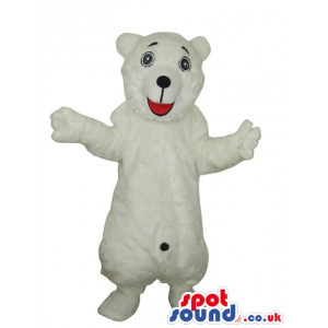 White Bear Plush Animal Mascot With Red Tongue And Belly Button