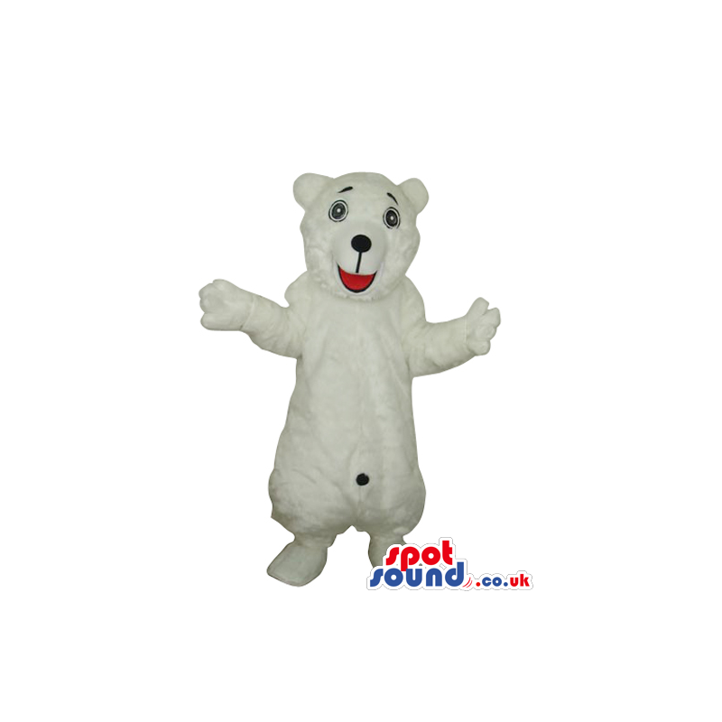 White Bear Plush Animal Mascot With Red Tongue And Belly Button