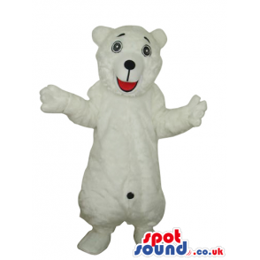 White Bear Plush Animal Mascot With Red Tongue And Belly Button