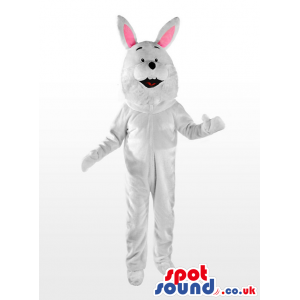 All White Rabbit Animal Plush Mascot With Pink Ears - Custom