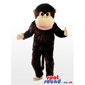 Dark Brown Plush Monkey Mascot With A Big Beige Face - Custom