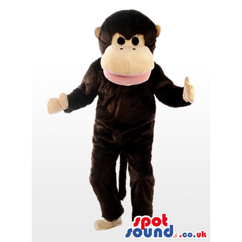 Dark Brown Plush Monkey Mascot With A Big Beige Face - Custom