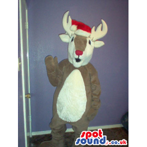 Brown Reindeer Animal Plush Mascot With Christmas Hat - Custom