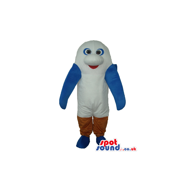 Cute Blue And White Blue Fish Mascot With A Big Nose - Custom