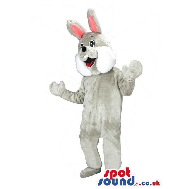 White rabbit mascot with bunny teeth and a open mouth - Custom