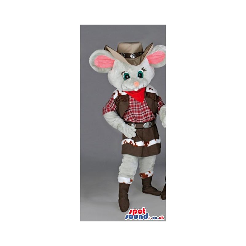 Little mouse mascot with shorts, check shirt and a hat - Custom