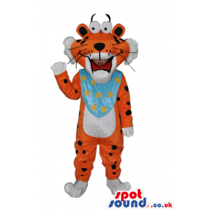 Cute Orange Tiger Plush Mascot With A Blue Neck Scarf - Custom