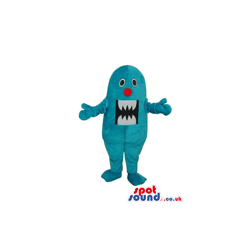 All Blue Monster Plush Mascot With A Funny Mouth With Teeth -