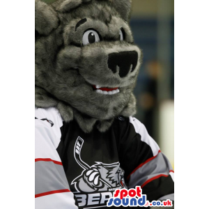 Grey Wolf Animal Plush Mascot Wearing Sports Ice-Hockey Clothes