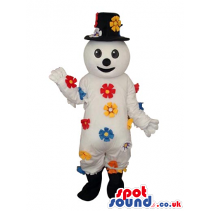 White Snowman Plush Mascot Filled With Colorful Flowers -