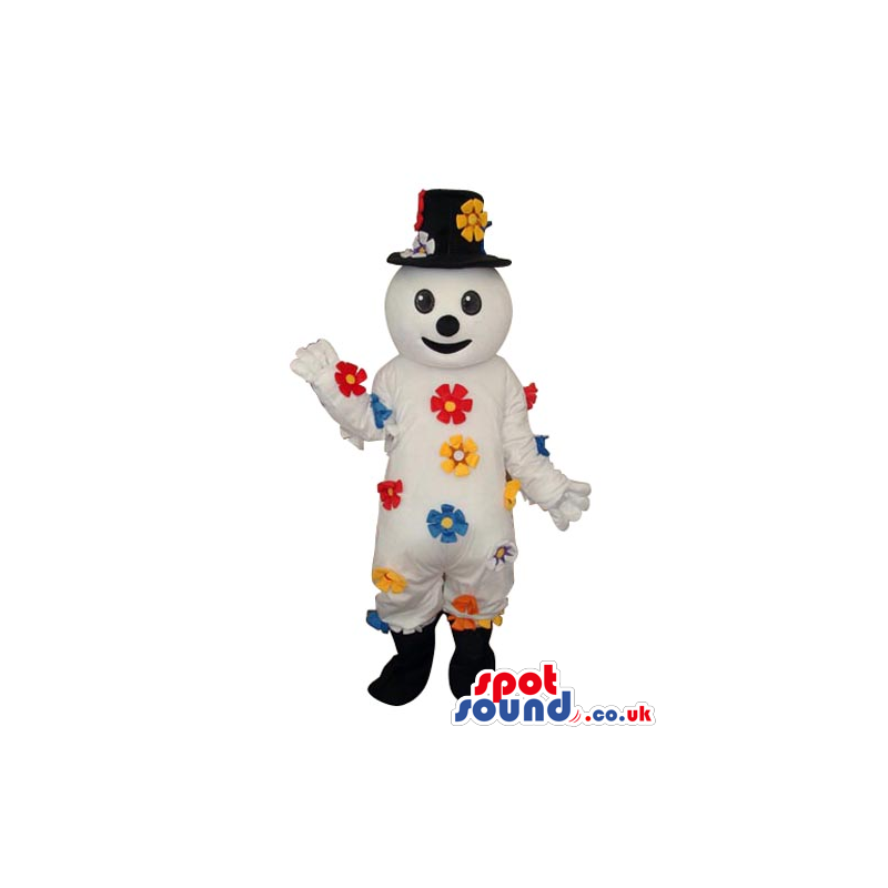White Snowman Plush Mascot Filled With Colorful Flowers -