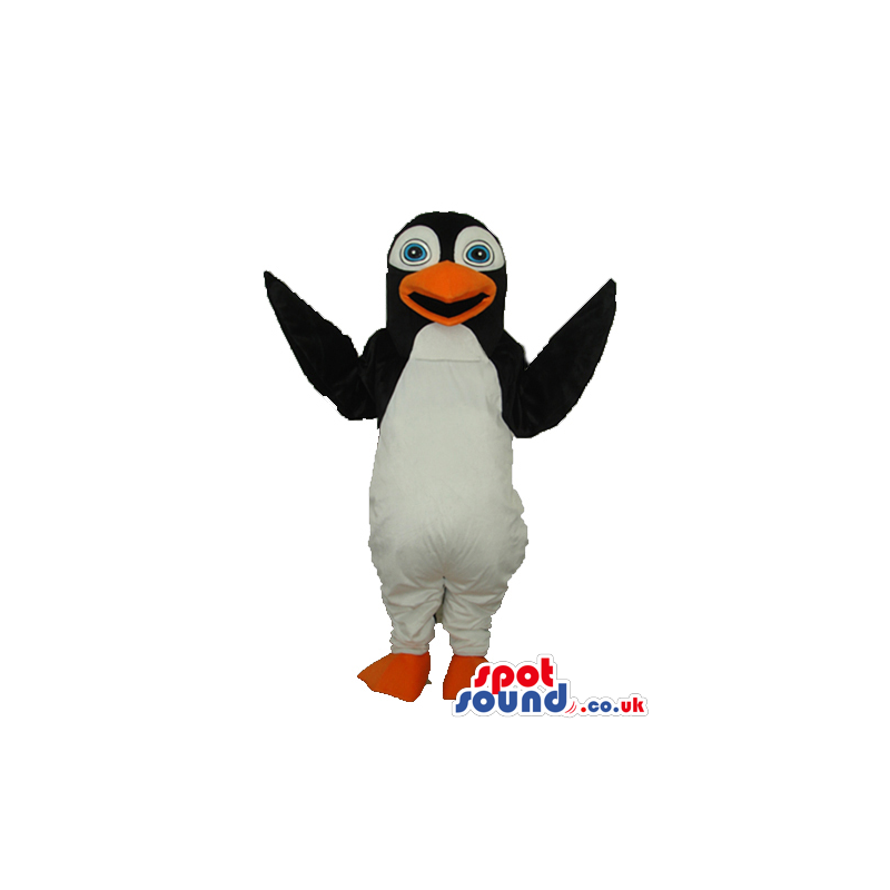 Penguin Animal Plush Mascot With Round Blue Eyes And Open Mouth