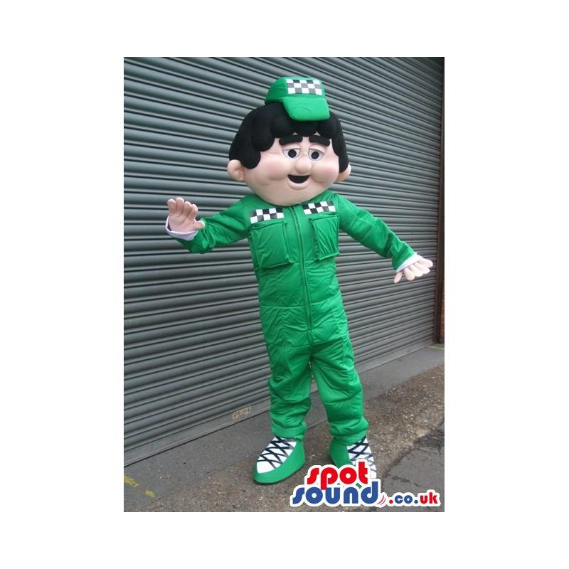 Dancing green colour funny boy mascot with a very cute cap -