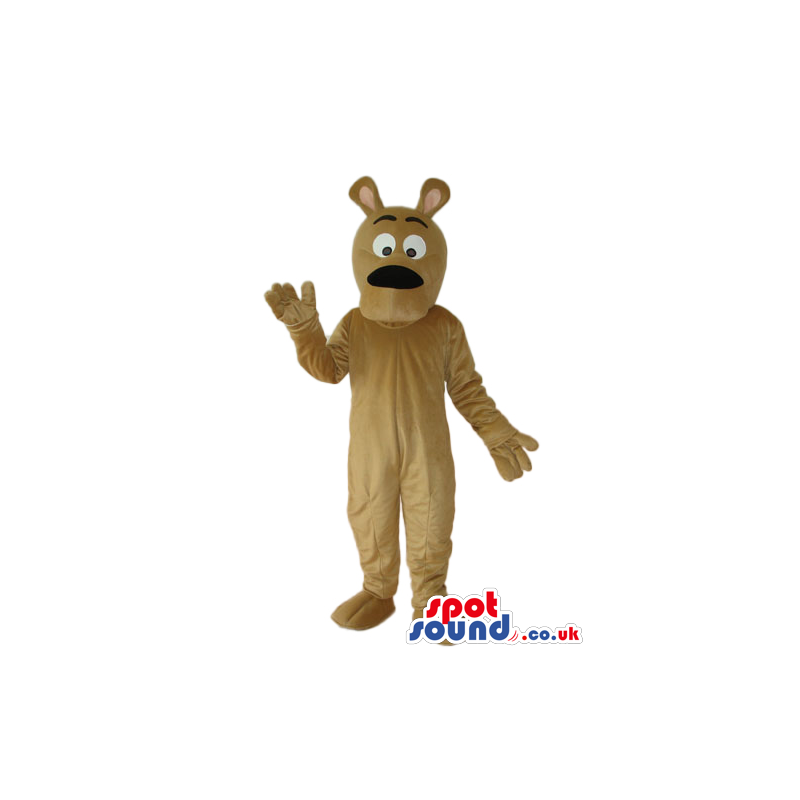 Cartoon Brown Dog Plush Mascot With Black Nose And White Eyes -