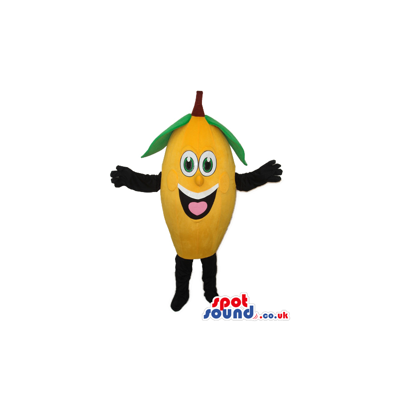 Funny Yellow Lemon Fruit Mascot With A Cute Face And Smile -