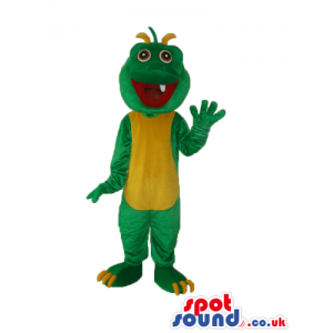 Green Monster Plush Mascot With A Yellow Belly And Big Mouth -