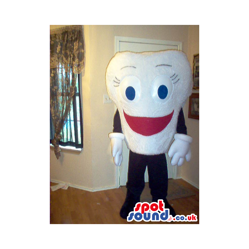 Customizable White Tooth Funny Mascot With Red Smile - Custom