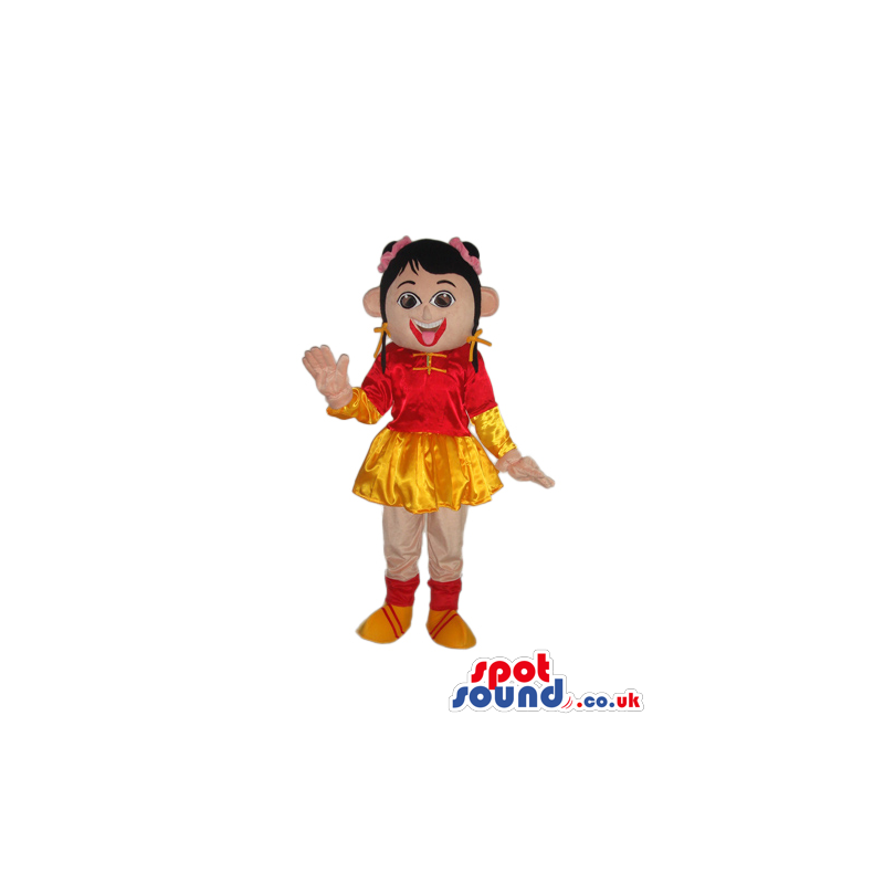 Oriental Girl Character Mascot Wearing Shinny Garments - Custom