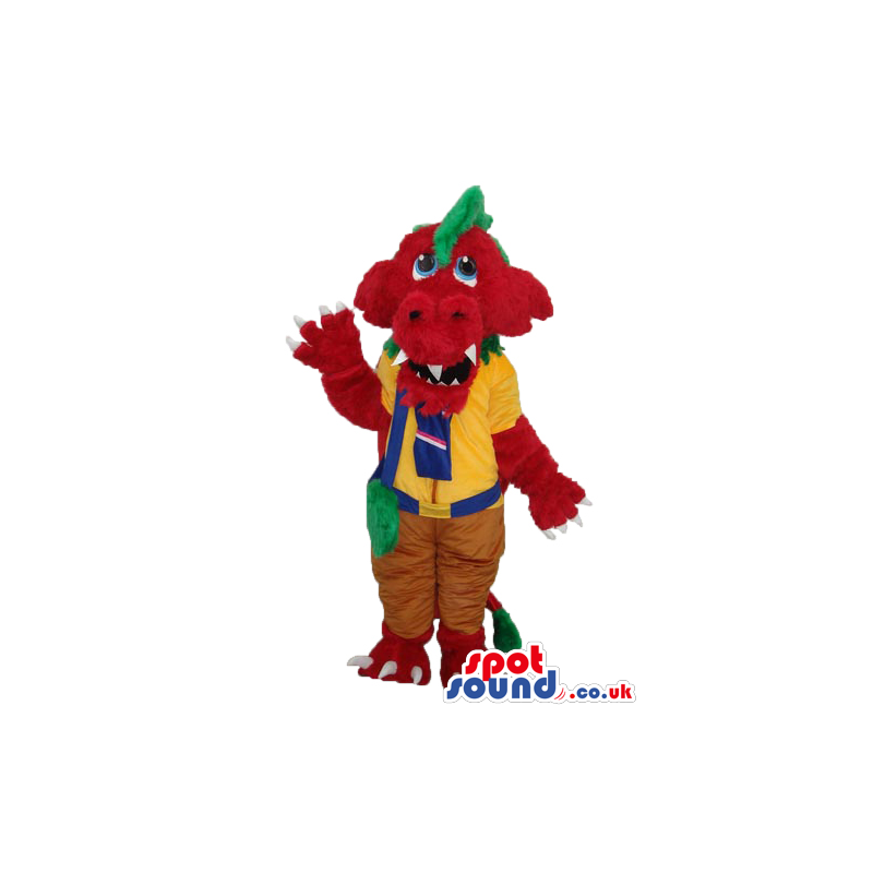 Red Monster Plush Mascot Wearing Yellow Scout Boy Garments -