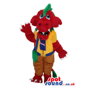 Red Monster Plush Mascot Wearing Yellow Scout Boy Garments -