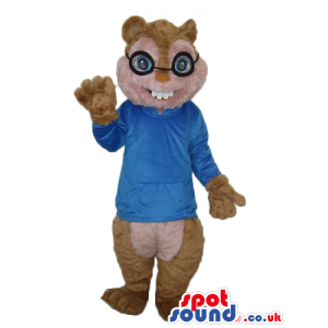 Nerd Brown Chipmunk Plush Mascot With Blue Shirt And Glasses -