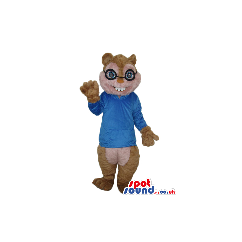 Nerd Brown Chipmunk Plush Mascot With Blue Shirt And Glasses -