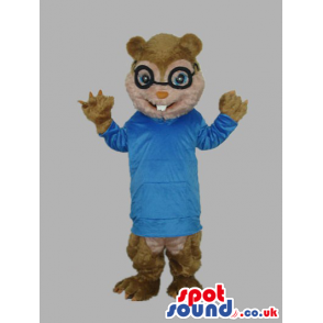 Nerd Brown Chipmunk Plush Mascot With Blue Shirt And Glasses -