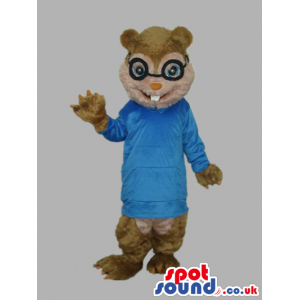 Nerd Brown Chipmunk Plush Mascot With Blue Shirt And Glasses -