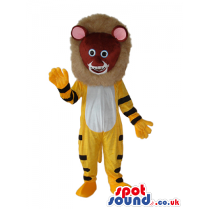 Yellow Lion Animal Plush Mascot With A Tribal Mask - Custom