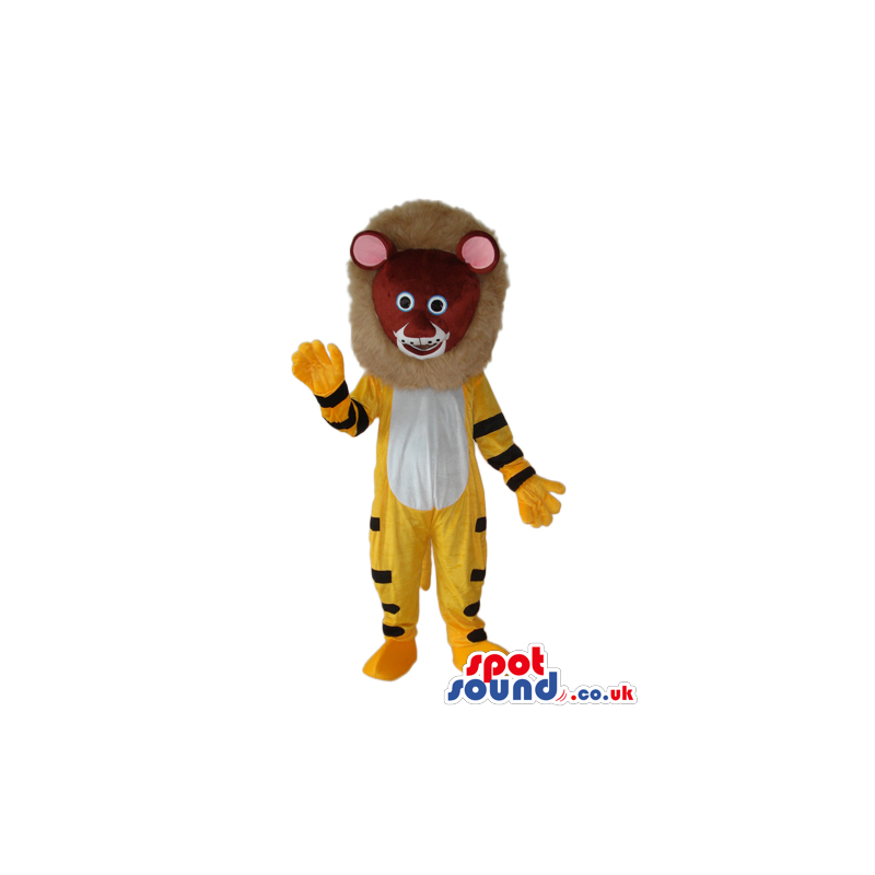 Yellow Lion Animal Plush Mascot With A Tribal Mask - Custom
