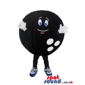 Funny Black Bowling Ball Mascot With Blue Eyes And Space For