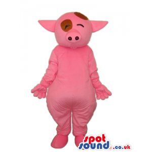 Pink Pig Animal Farm Plush Mascot With Winking Eyes - Custom