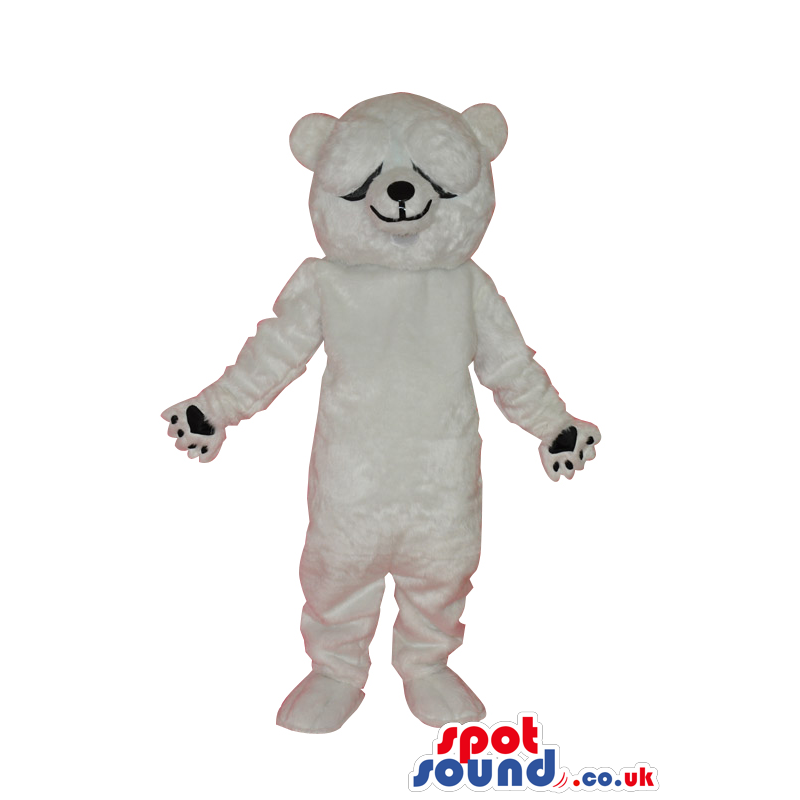 Cute White Bear Plush Animal Mascot With Closed Eyes - Custom