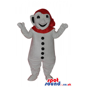 White Snowman Plush Mascot With A Red Scarf On Its Head -